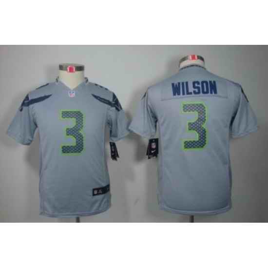 Youth Nike Seattle Seahawks #3 Russell Wilson Grey Color[Youth Limited Jerseys]